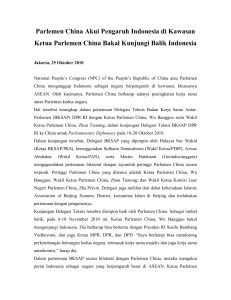 Parlemen China anggap Indonesia negara berpengaruh di