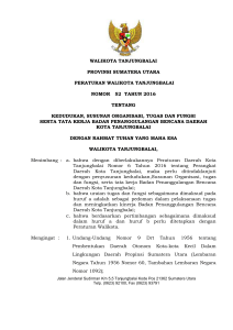 Peraturan Walikota Tanjungbalai Nomor 52 Tahun 2016 Tentang