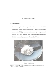 II. TINJAUAN PUSTAKA A. Zinc Oxide (ZnO) Zinc oxide merupakan