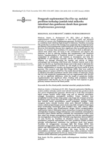 Pengaruh suplementasi Bacillus sp. melalui perifiton terhadap