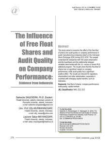 Sailendra et al (2018) The Influence of Free Float Shares and Audit Quality on Company Performance