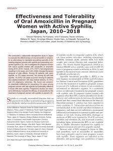 Effectiveness and Tolerability  of Oral Amoxicillin in Pregnant Women with Active Syphilis,  Japan, 2010–2018 