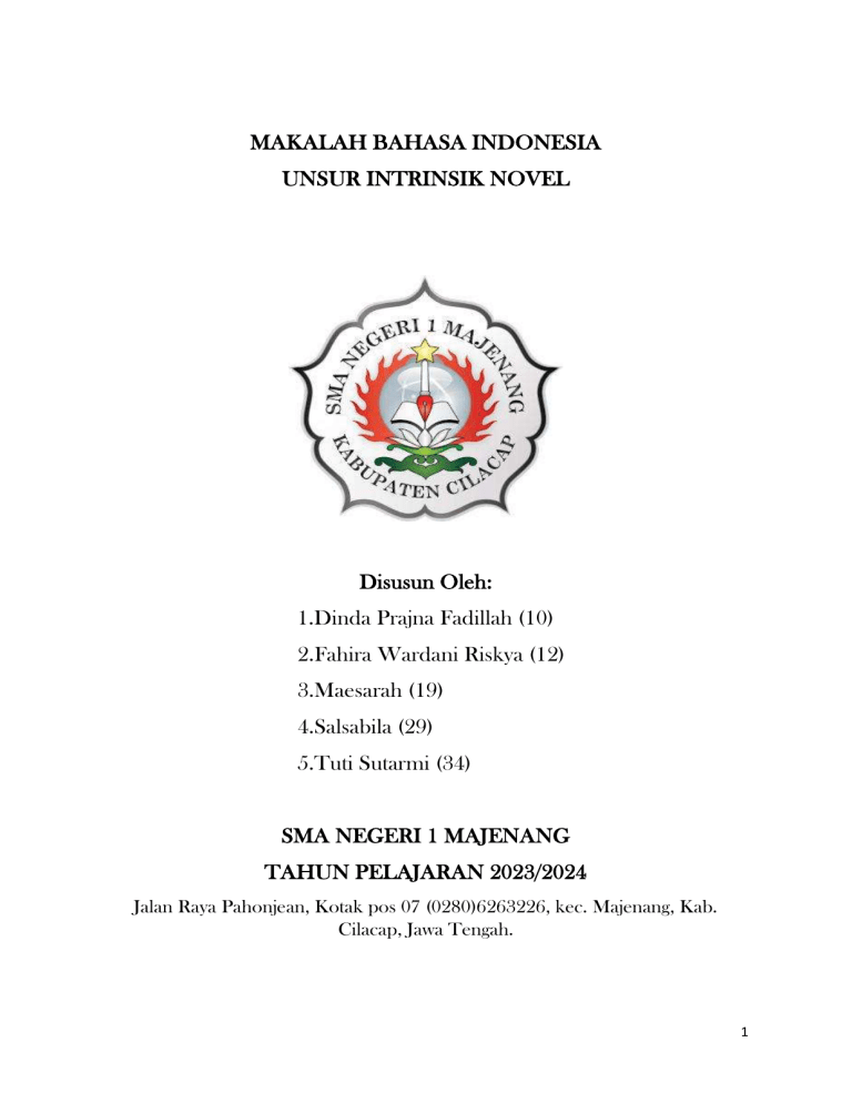 Makalah Analisis Unsur Intrinsik Novel | SMA Negeri 1 Majenang