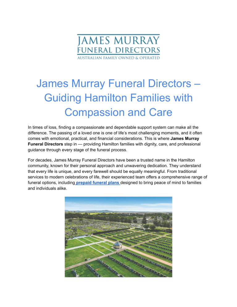 James Murray Funeral Directors – Guiding Hamilton Families with Compassion and Care