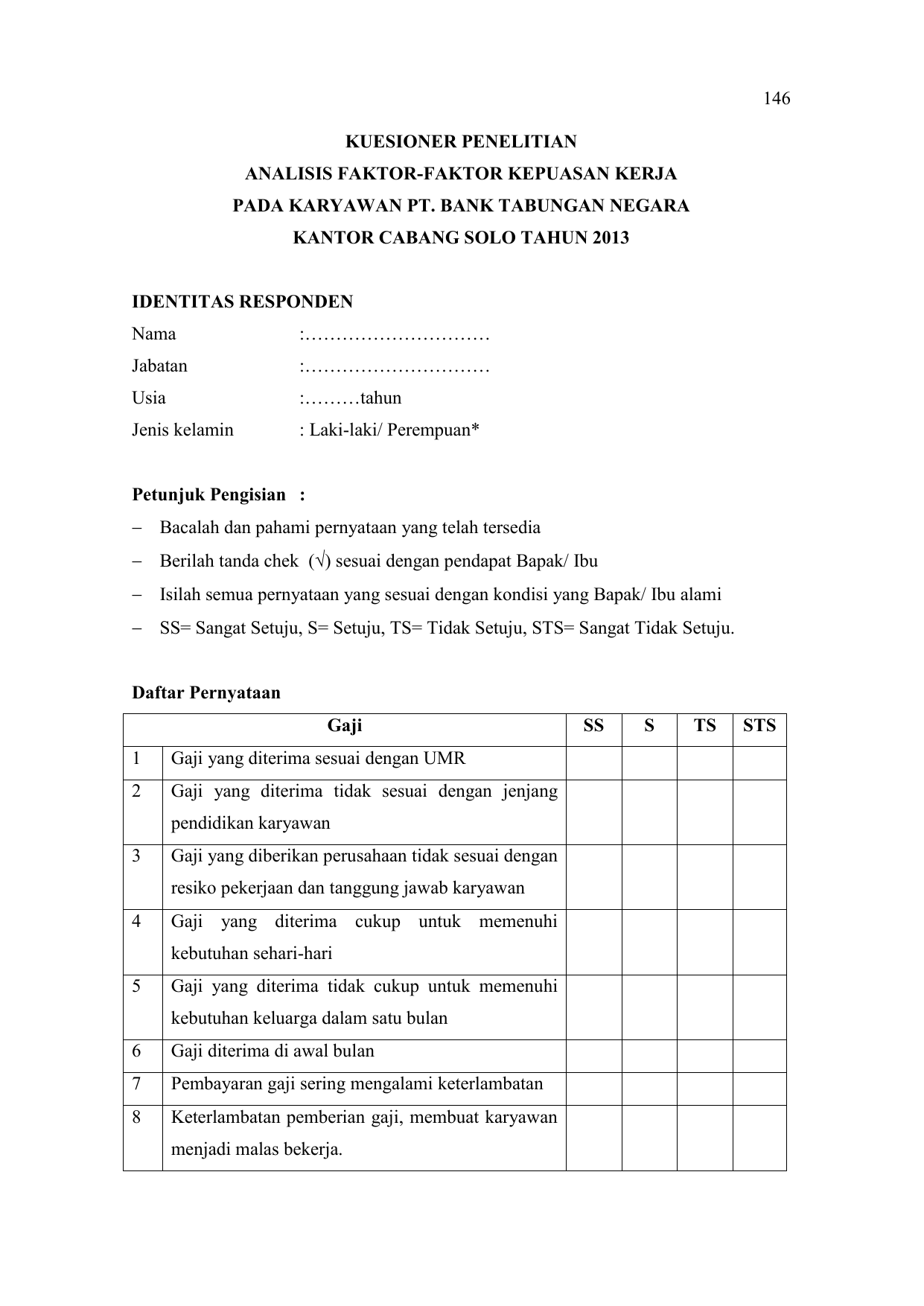 Contoh Format Kuesioner Penelitian