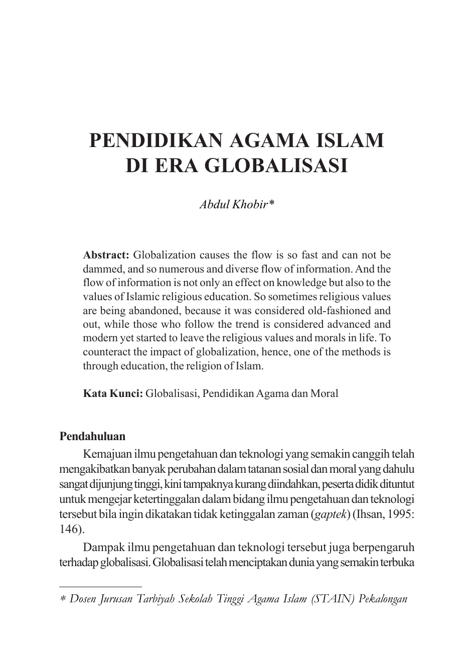 Pendidikan Agama Islam Di Era Globalisasi E