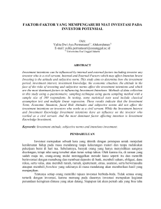 faktor-faktor yang mempengaruhi niat investasi pada investor