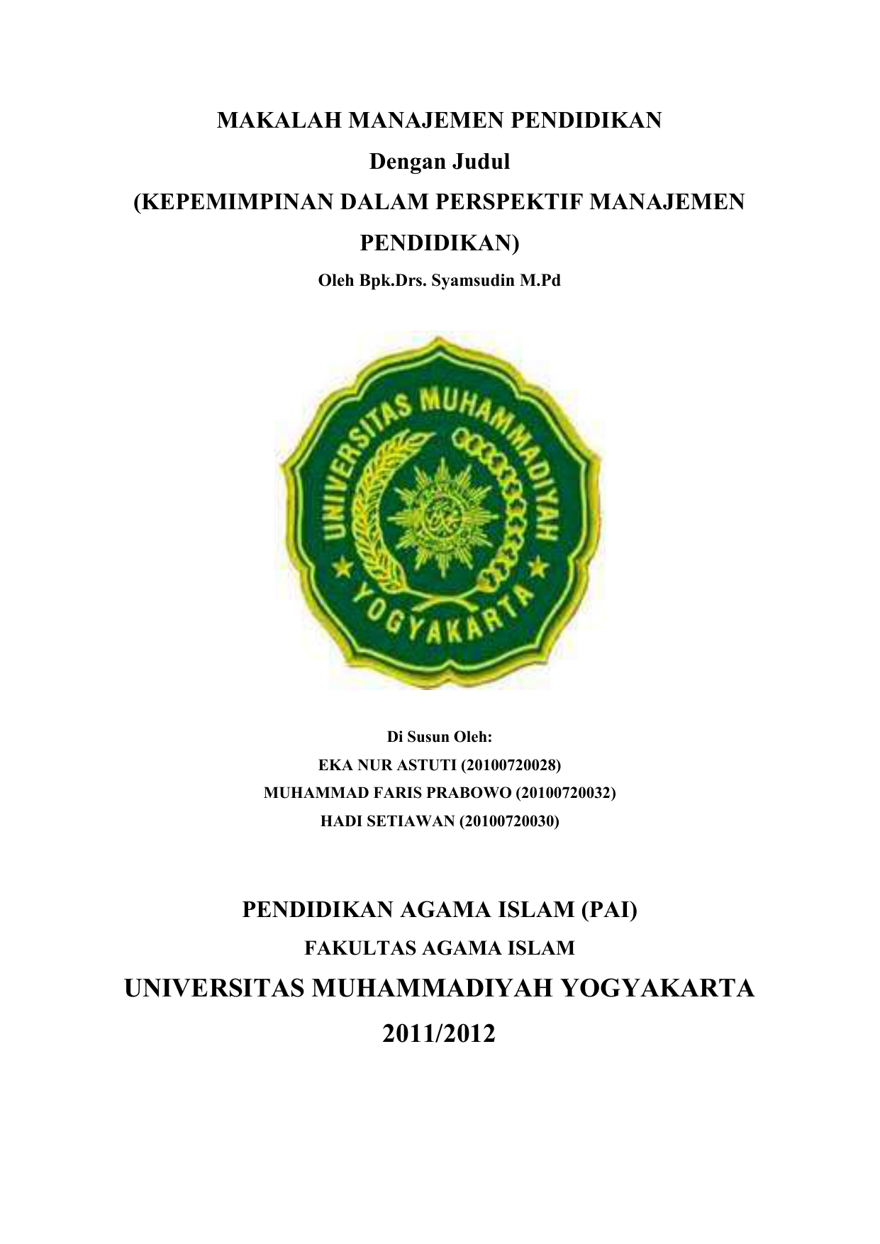 contoh judul skripsi untuk jurusan pendidikan agama islam
