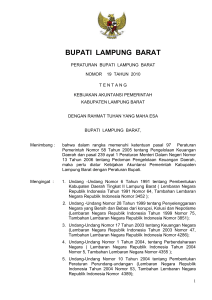 Peraturan Bupati Lampung Barat Nomor 19 Tahun 2010 tentang