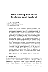 Kritik Terhadap Sekularisme (Pandangan Yusuf Qardhawi)