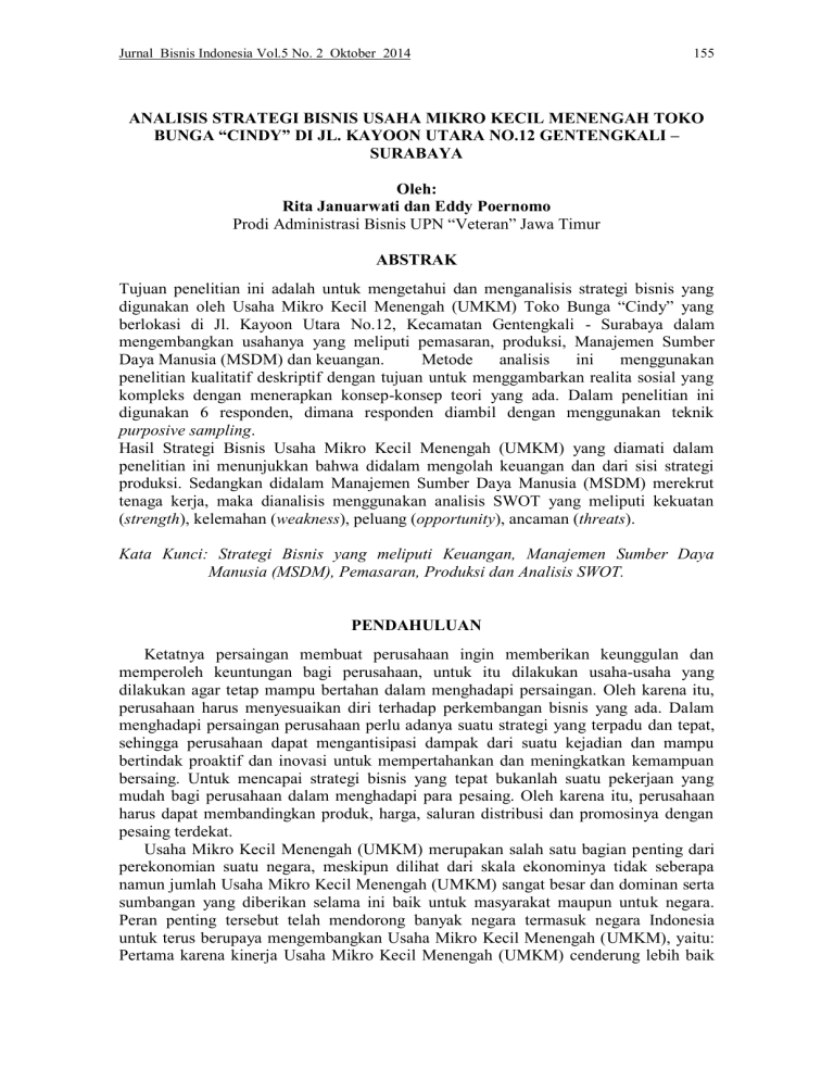 ANALISIS STRATEGI BISNIS USAHA MIKRO KECIL MENENGAH