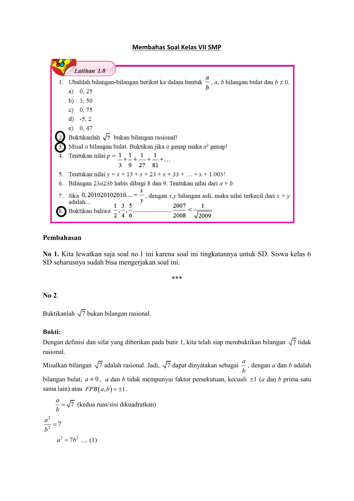 Contoh Soal Matematika Rasional  Dan Irasional Kelas 10 