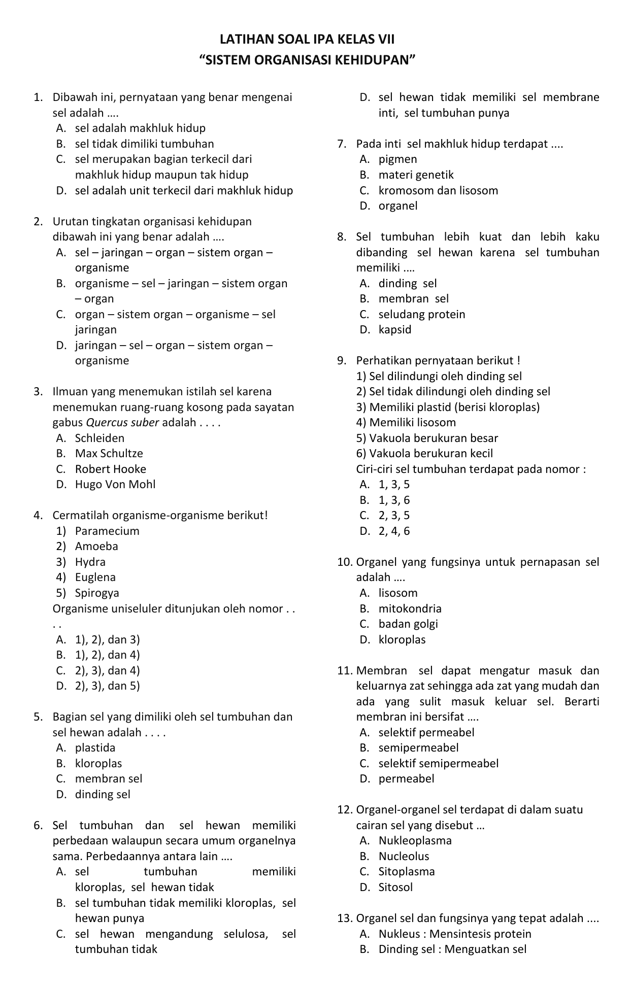 Soal Soal Ipa Kelas 7 Semester 2 - Dunia Sekolah ID