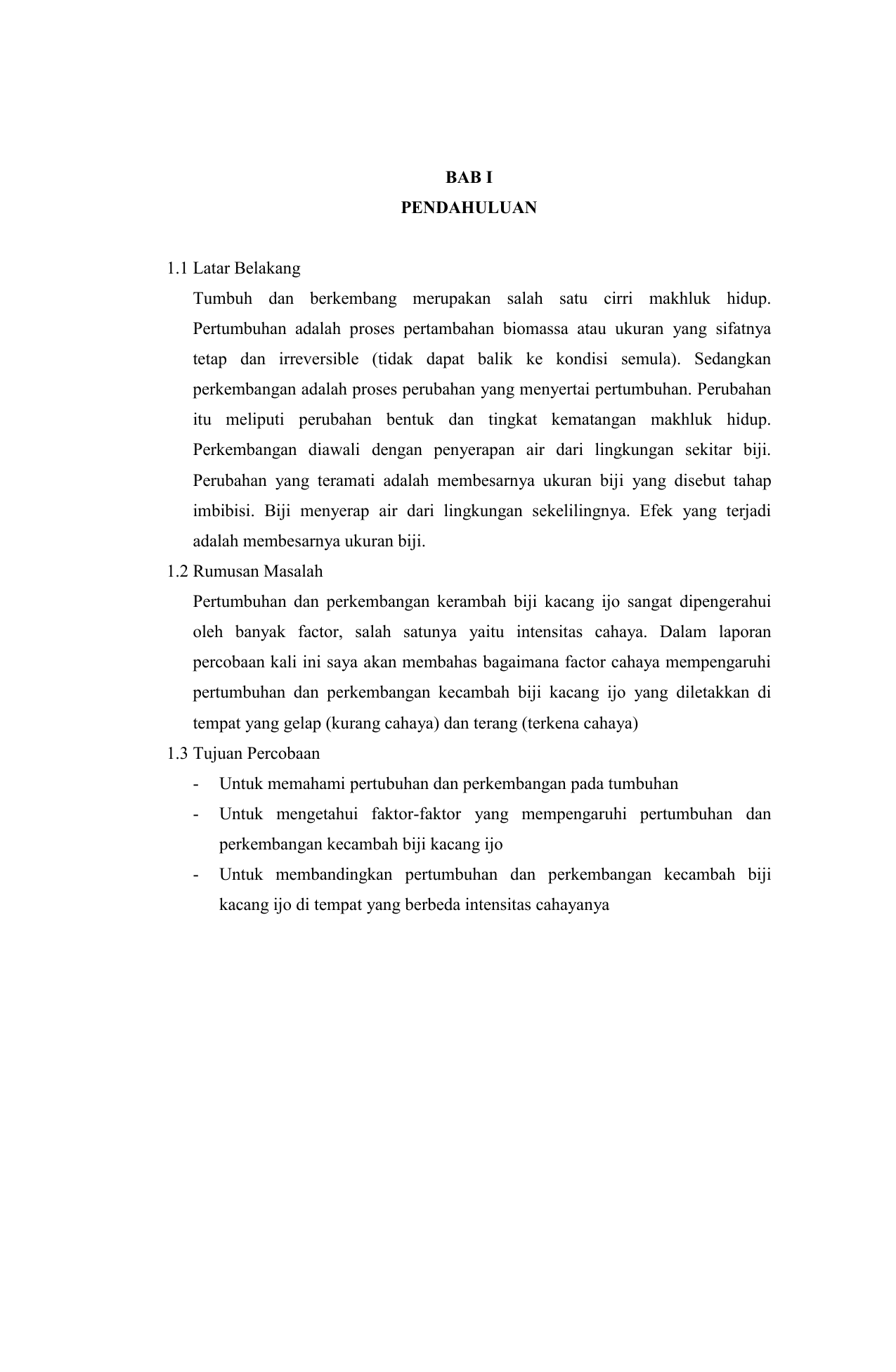 Contoh Laporan Ilmiah Biologi Tentang Pertumbuhan Kacang