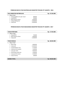 PERINCIAN BIAYA STUDI MATRIKULASI MAGISTER TEOLOGI STT