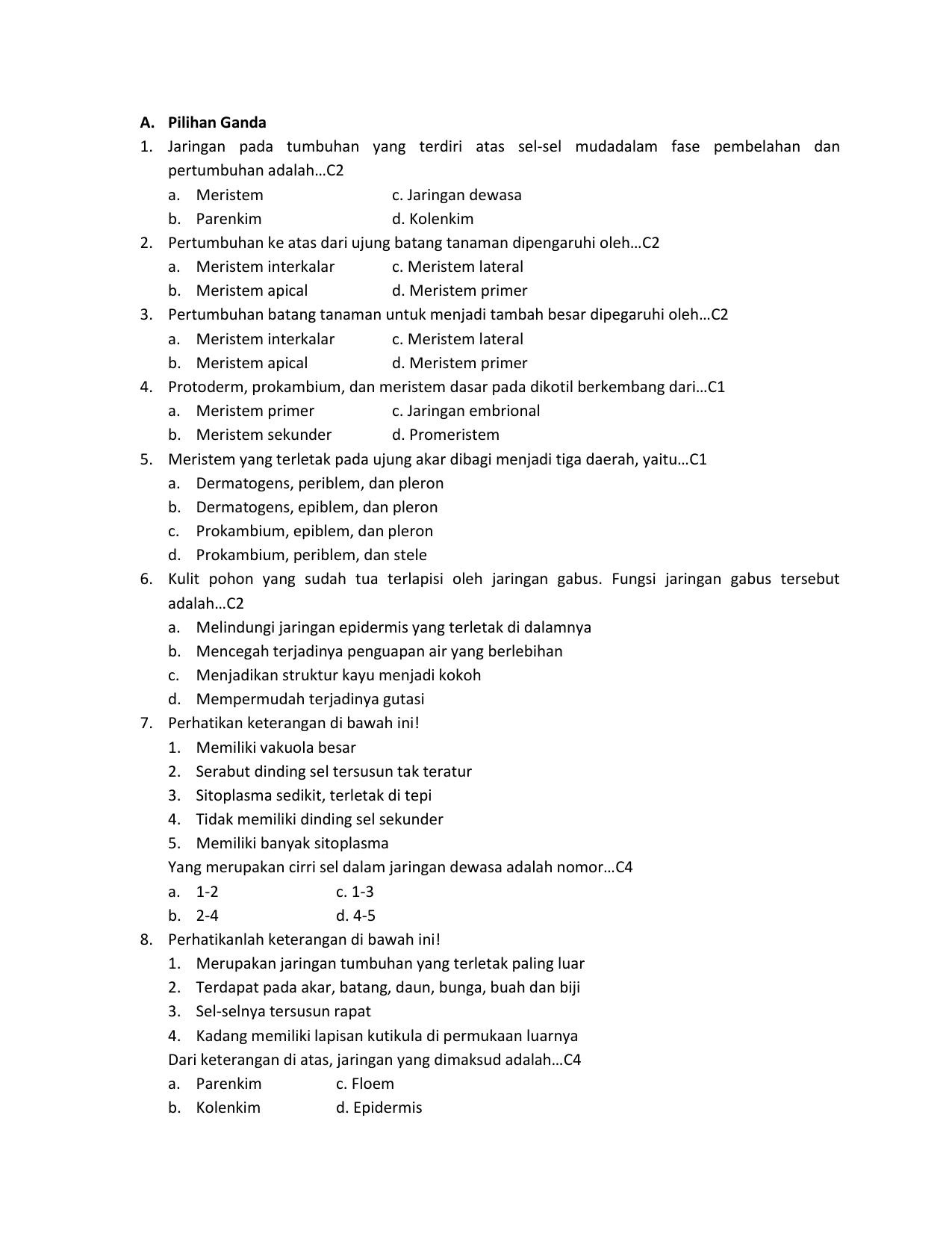 Contoh Soal Dan Jawaban Pilihan Ganda Pernapasan Kelas Xi Pdf - Guru