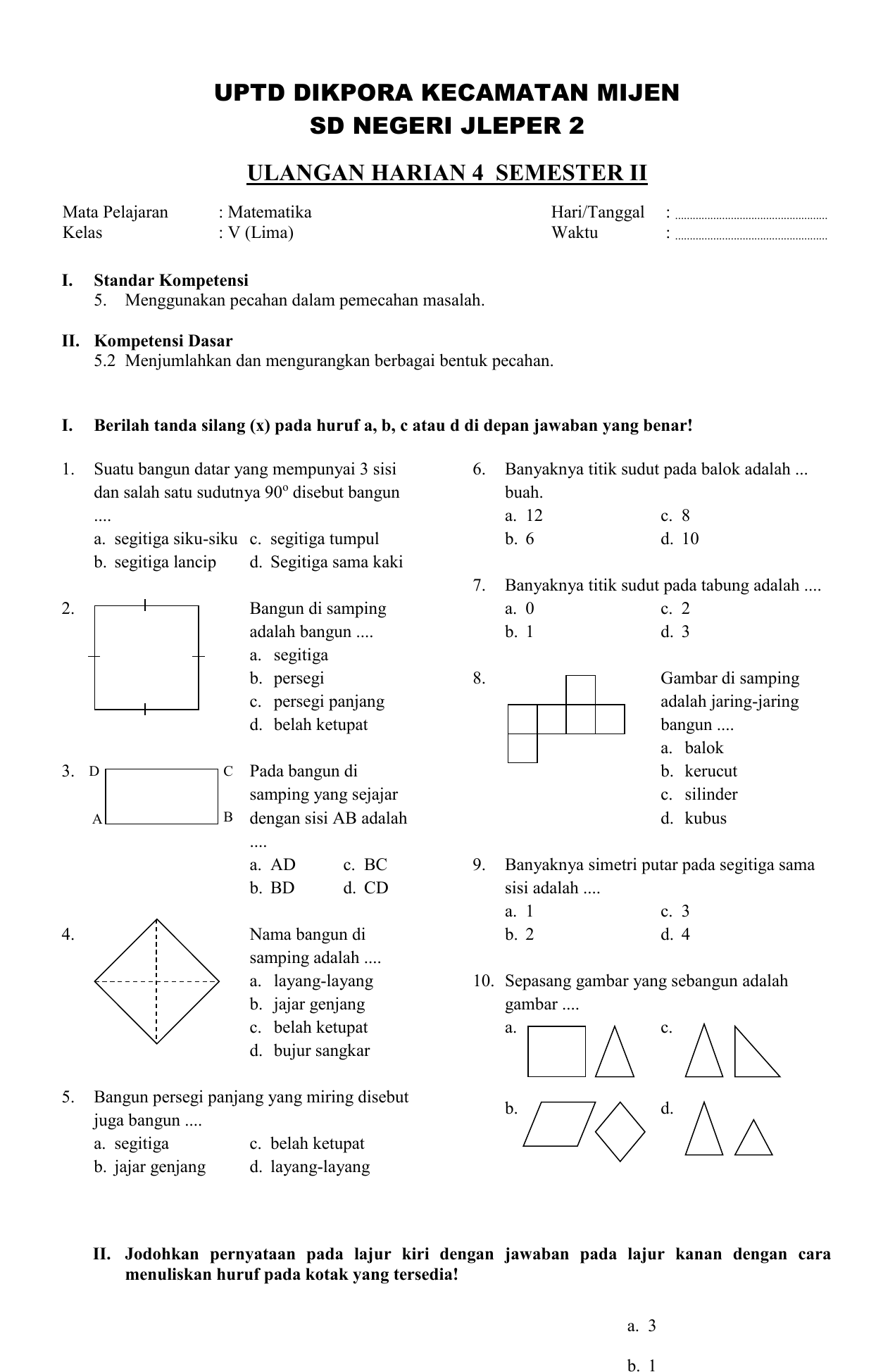 Soal Latihan Materi Segi Banyak Kelas 4