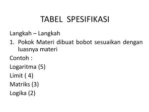 tabel spesifikasi