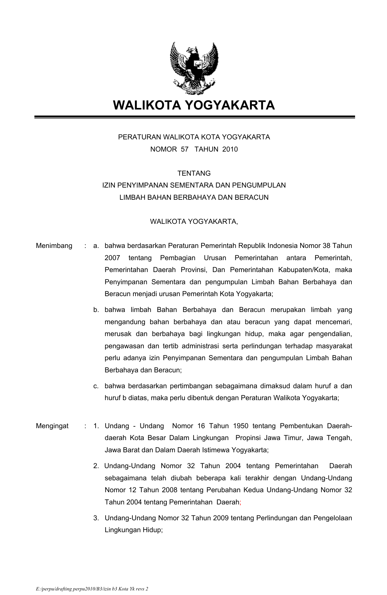 Walikota Yogyakarta Bagian Hukum Kota Yogyakarta
