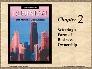 Selecting a Form of Business Ownership