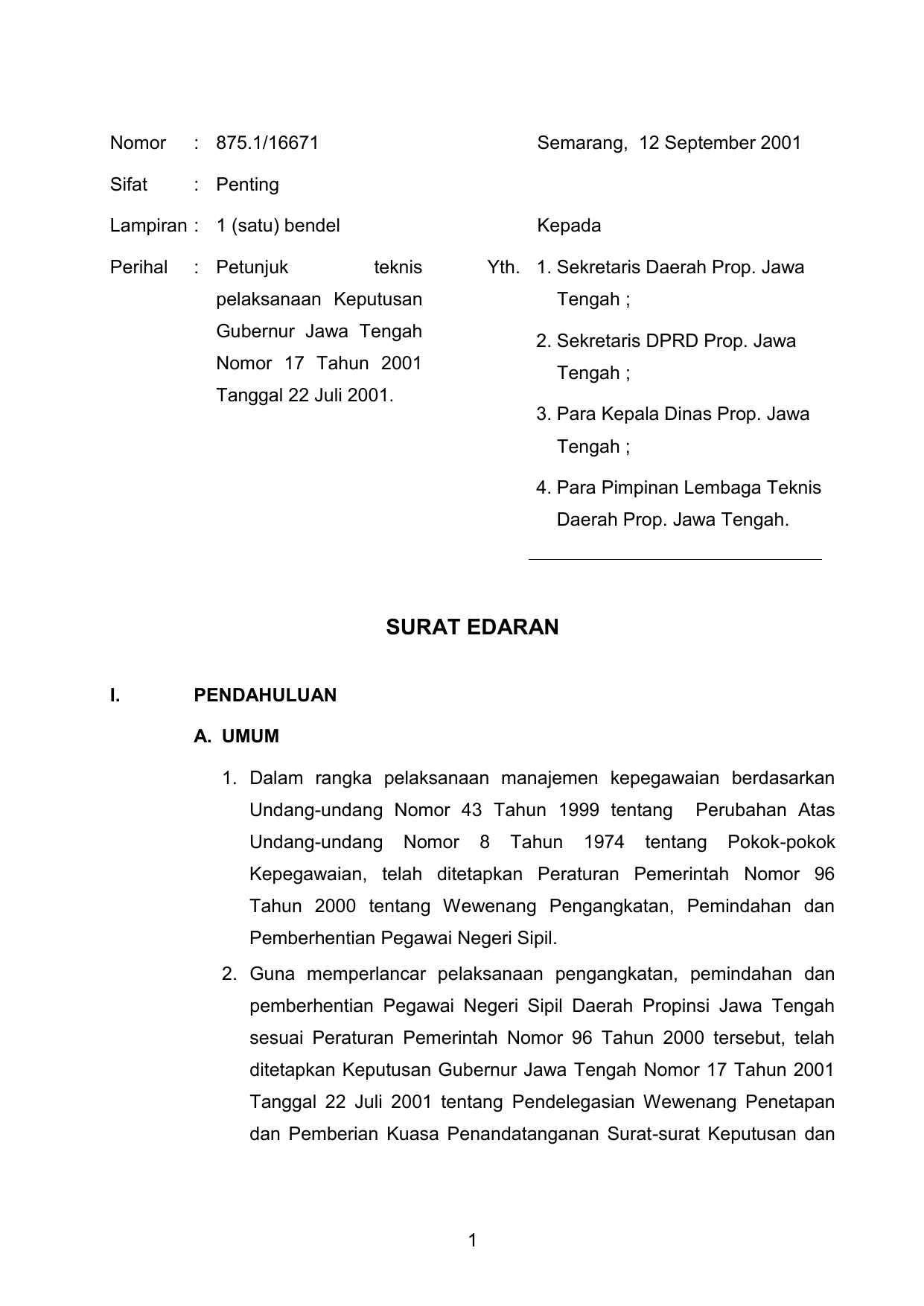 Surat Edaran Bkd Provinsi Jawa Tengah