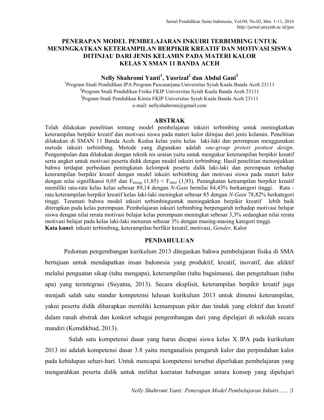 Jurnal Pendidikan Sains Indonesia Vol 04 No 02 hlm 1 11 2016 jurnal unsyiah jpsi PENERAPAN MODEL PEMBELAJARAN INKUIRI TERBIMBING UNTUK