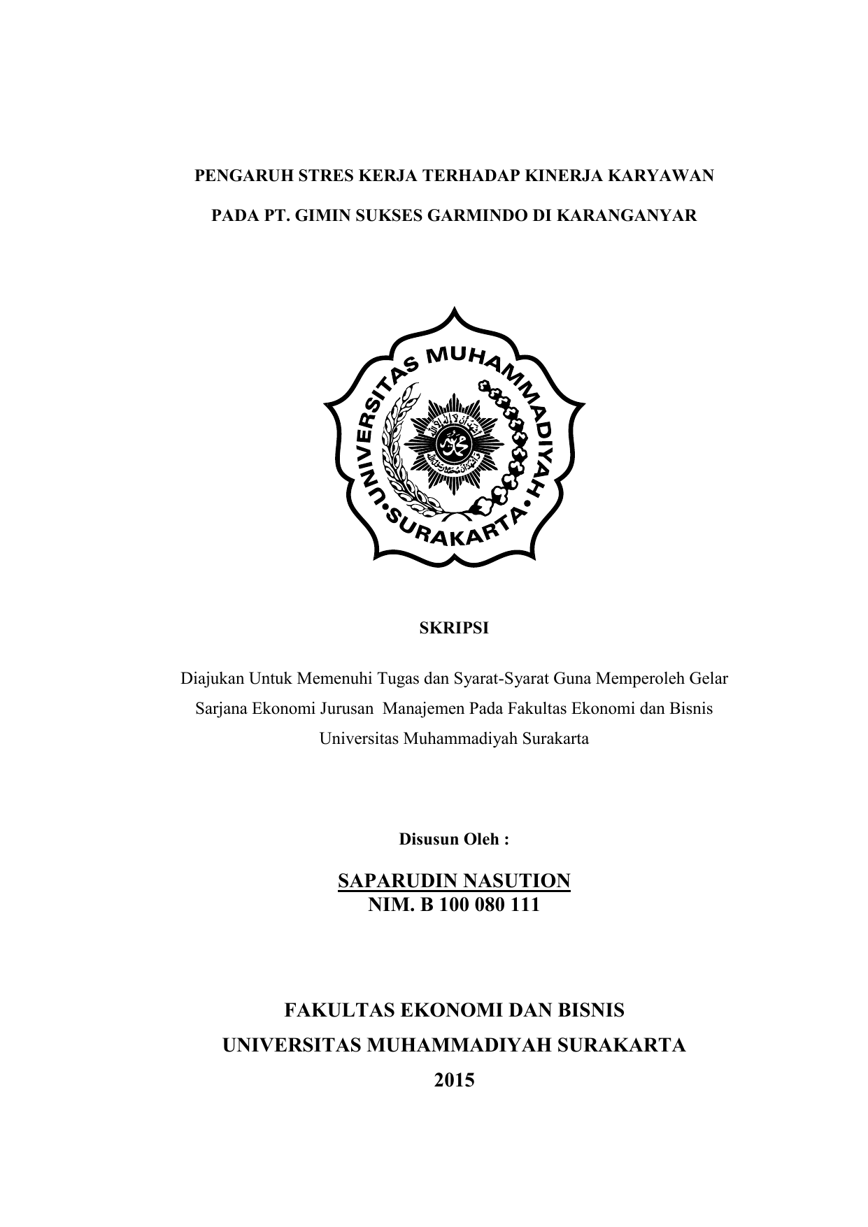 Proposal Skripsi Universitas Muhammadiyah Surakarta