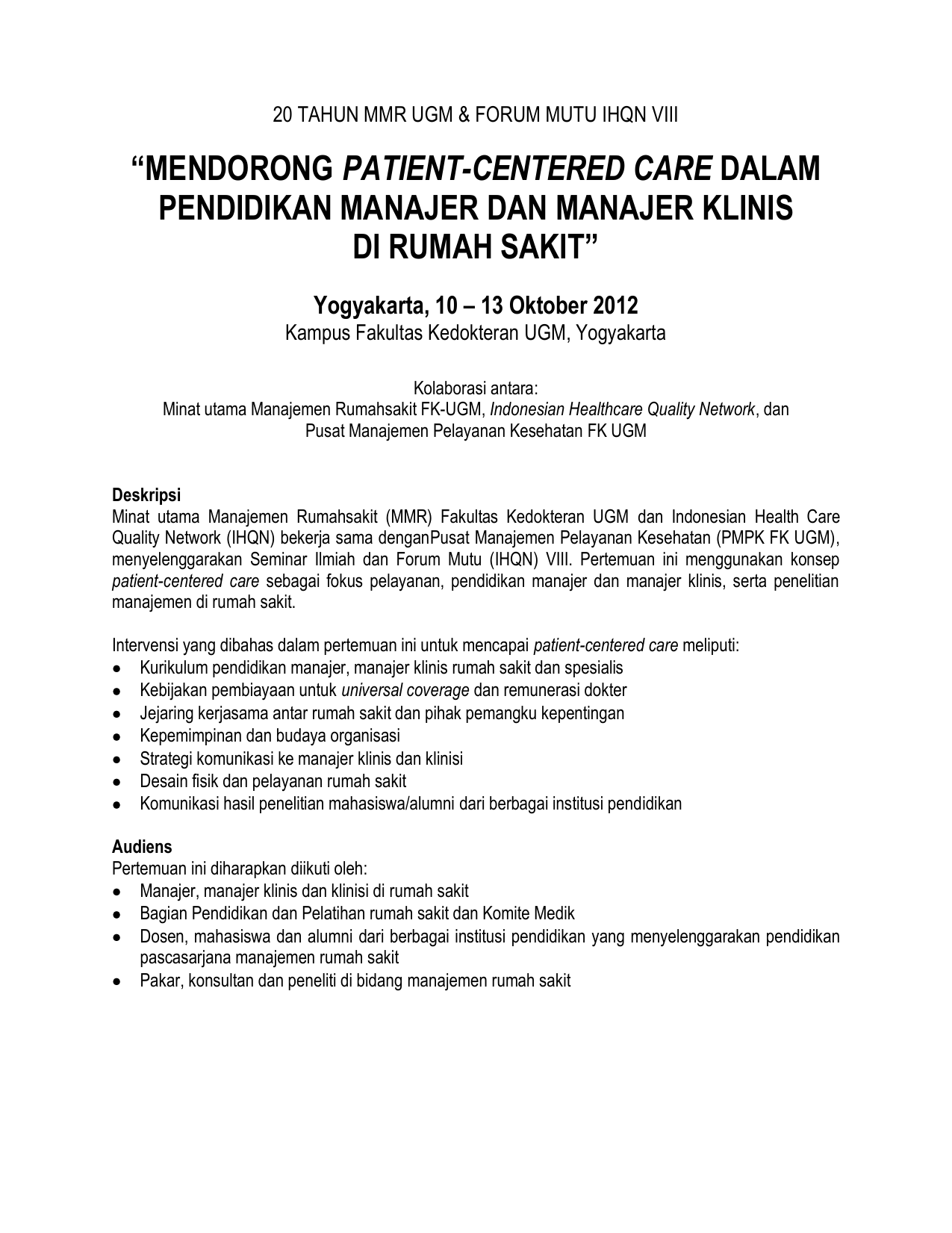 Mendorong Patient Centered Care Dalam Pendidikan Manajer Dan