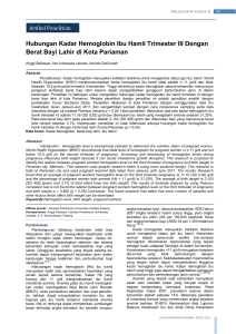 Hubungan Kadar Hemoglobin Ibu Hamil Trimester III Dengan Berat
