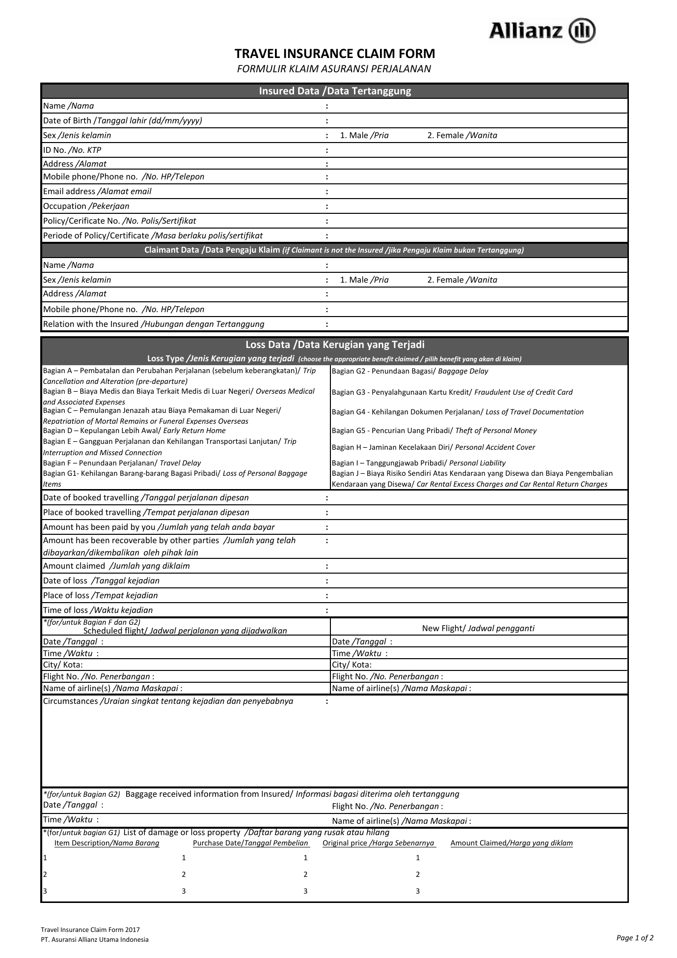 Travel Insurance Claim Form