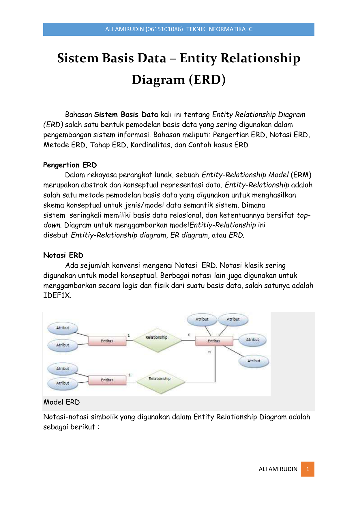Sistem Basis Data Entity Relationship Diagram Erd 