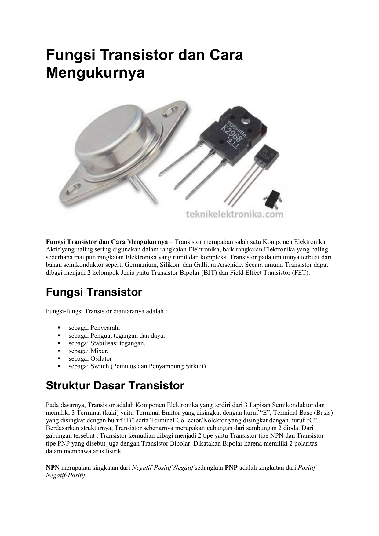 Penjelasan Lengkap Pengertian Transistor Fungsi Dan Cara Kerjanya ...