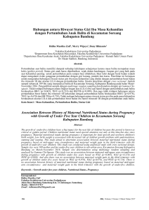 Hubungan antara Riwayat Status Gizi Ibu Masa Kehamilan dengan