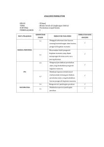 ANALISIS INDIKATOR KELAS : V(lima) TEMA : Benda