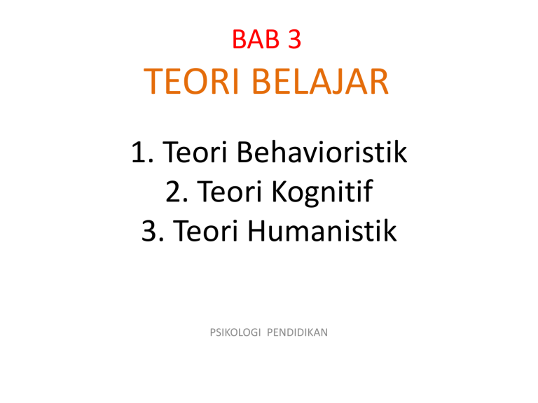 Bab 3 Teori Belajar Behavioristik