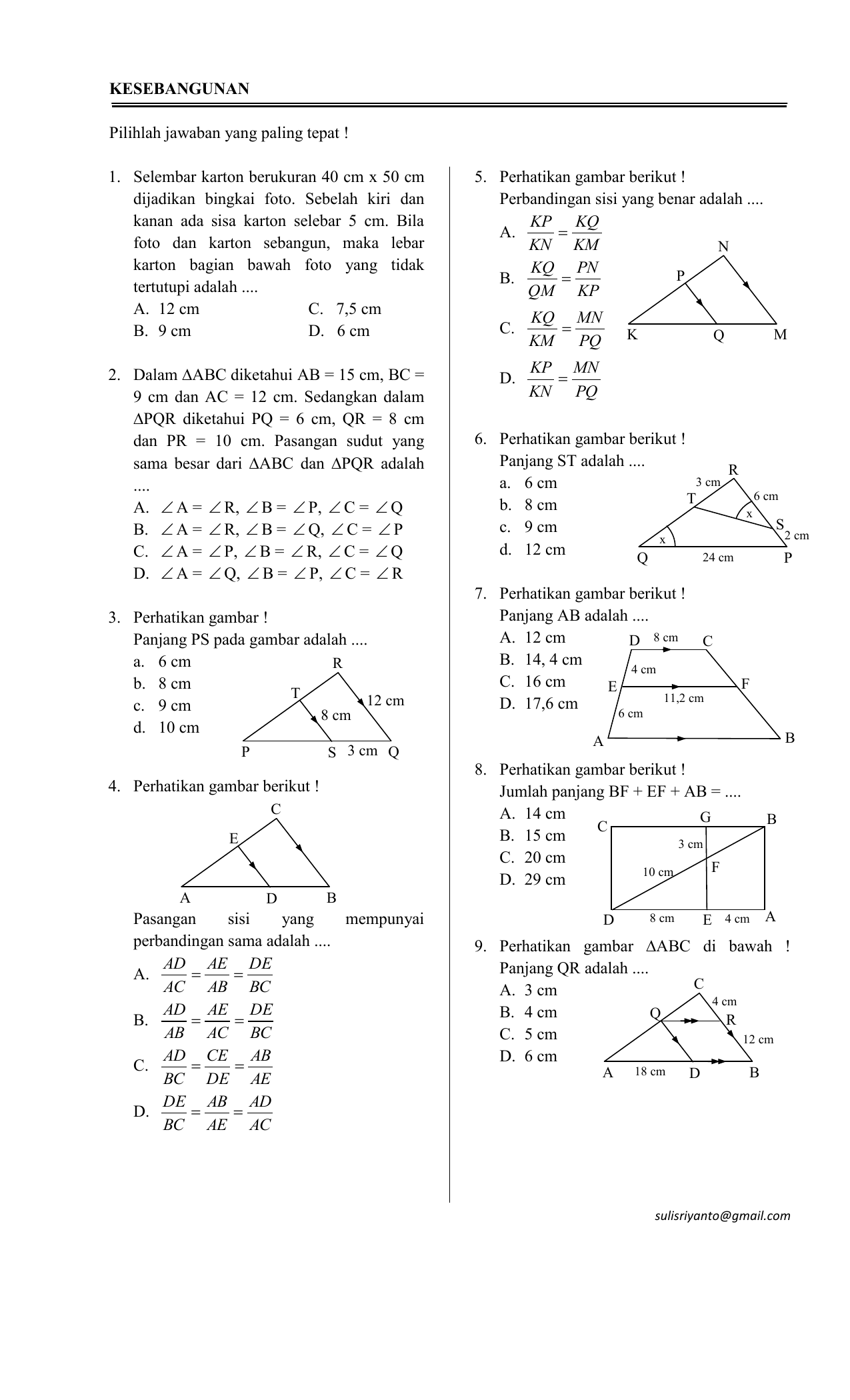 Perhatikan Gambar Berikut Tentukan Panjang Ab Math Kesebangunan