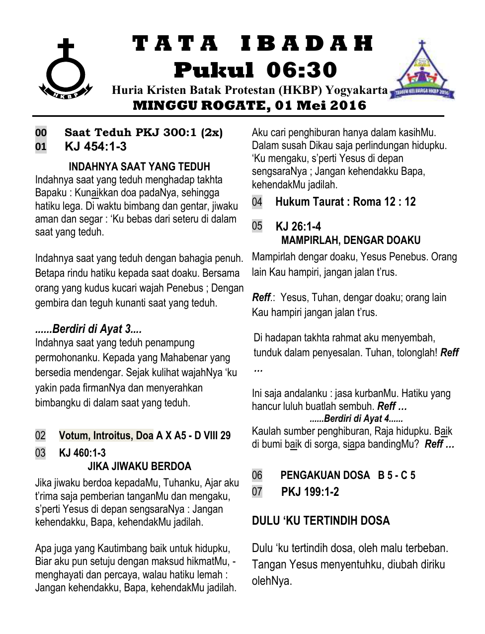 Tata Ibadah Minggu Rogate 01 Mei 2016 Bahasa Indonesia