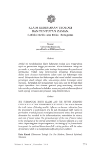 KLAIM KEBENARAN TEOLOGI DAN TUNTUTAN ZAMAN: Refleksi