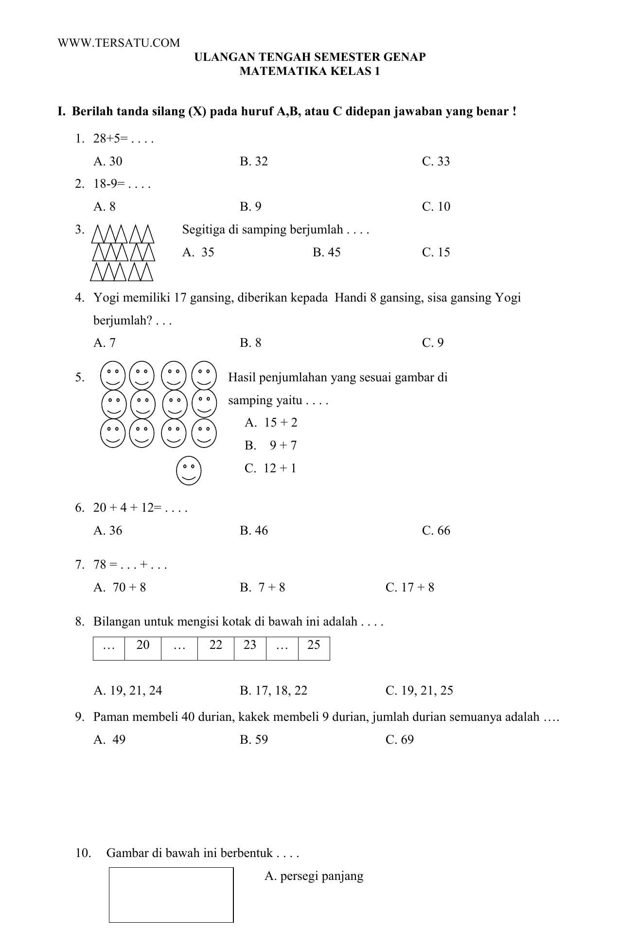 Contoh Soal Matematika Kelas 1 Sd Puluhan Dan Satuan – Berbagai Contoh