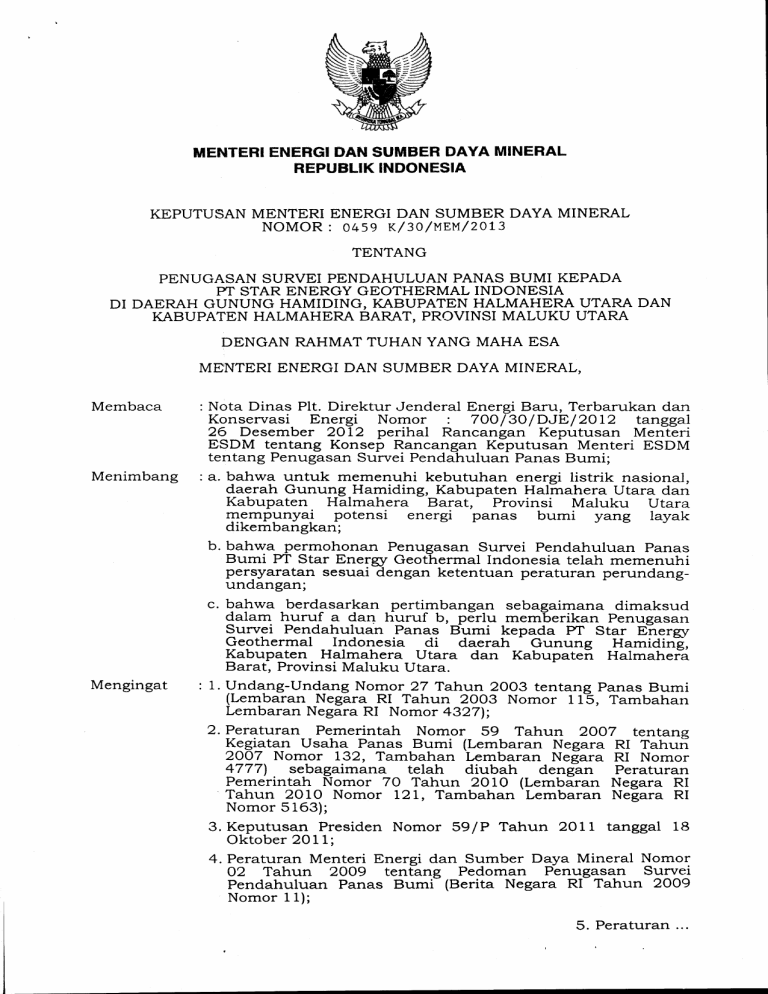 Keputusan Menteri Energi Dan Sumber Daya Mineral Tentang