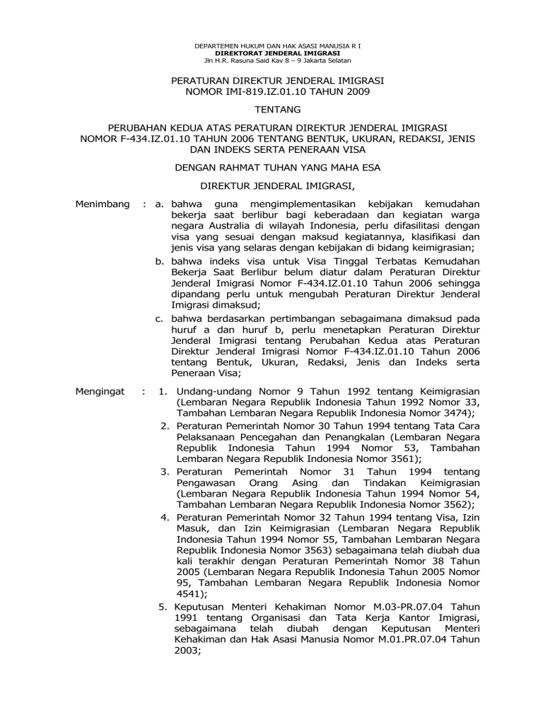 Peraturan Direktur Jenderal Imigrasi