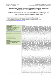 Karakteristik Probiotik Minuman Fermentasi Laktat Sari Buah Nanas