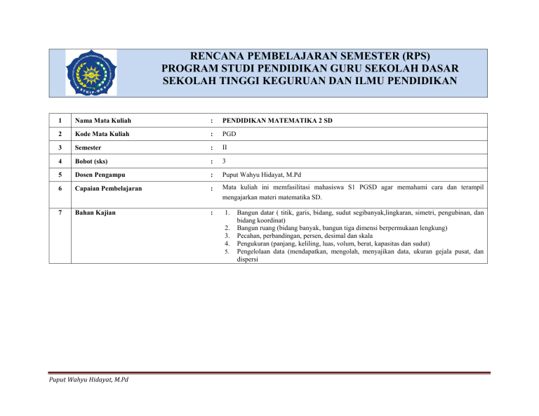 Rencana Pembelajaran Semester (rps) Program Studi