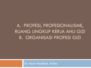 a. profesi, profesionalisme, ruang lingkup kerja ahli gizi b