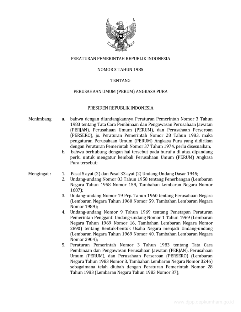 Peraturan Pemerintah Republik Indonesia Nomor 3 Tahun 1985