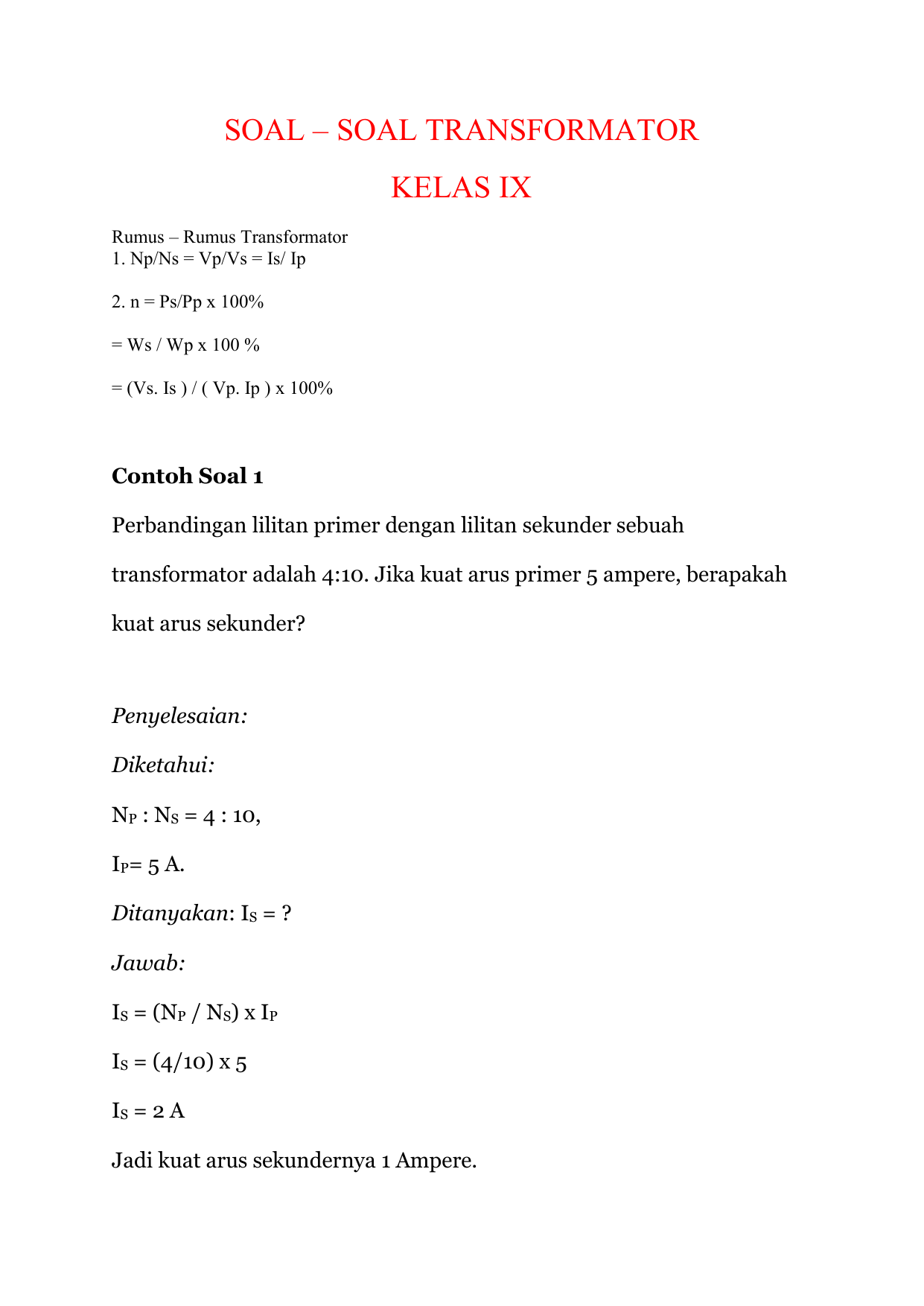 Soal Soal Transformator