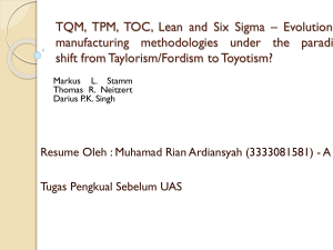 TQM, TPM, TOC, Lean and Six Sigma * Evolution of manufacturing