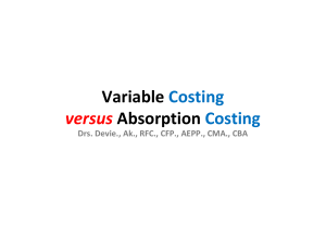Variable Costing versus Absorption Costing