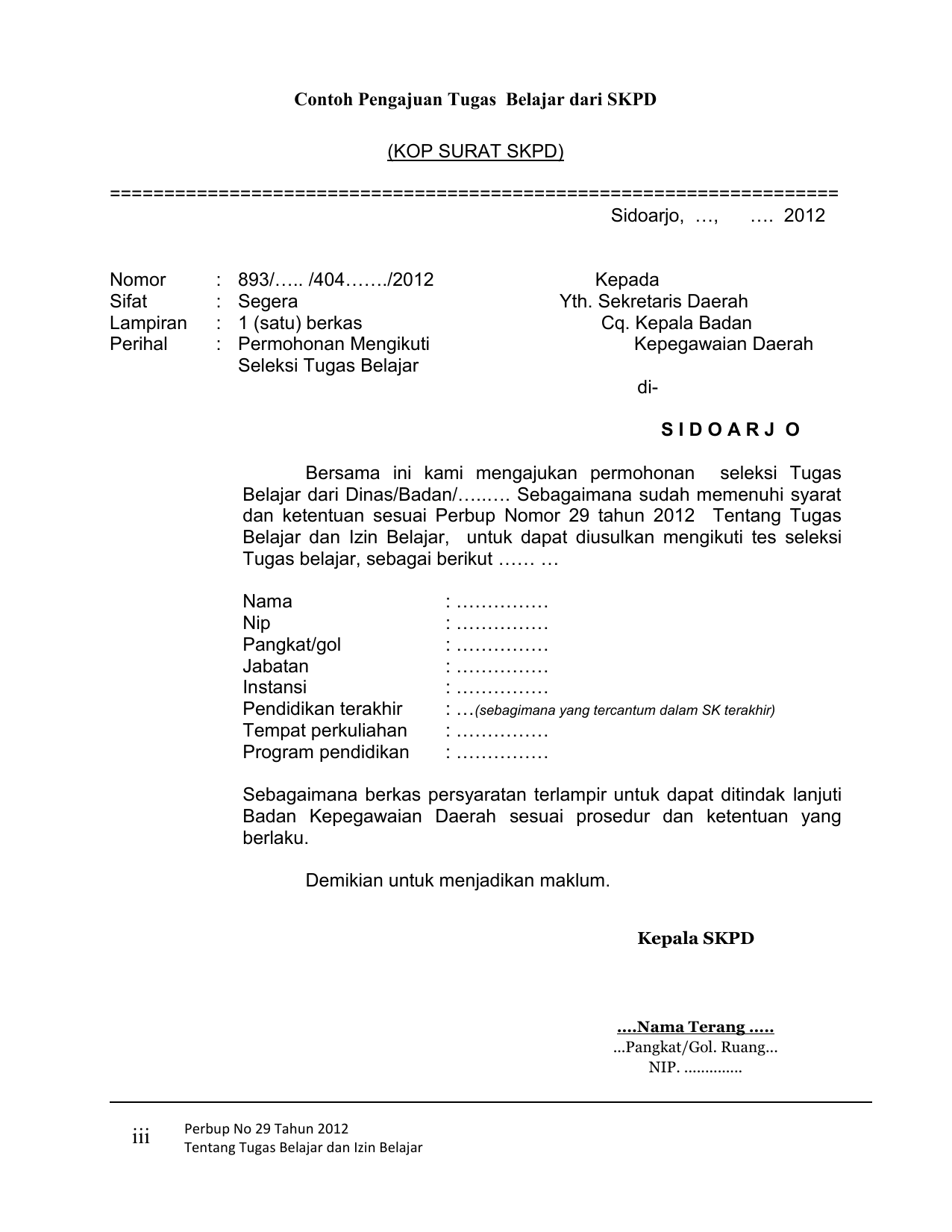 Contoh Surat Permohonan Izin Belajar S1 Nusagates