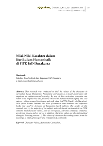 Nilai-Nilai Karakter dalam Kurikulum Humanistik di FITK IAIN